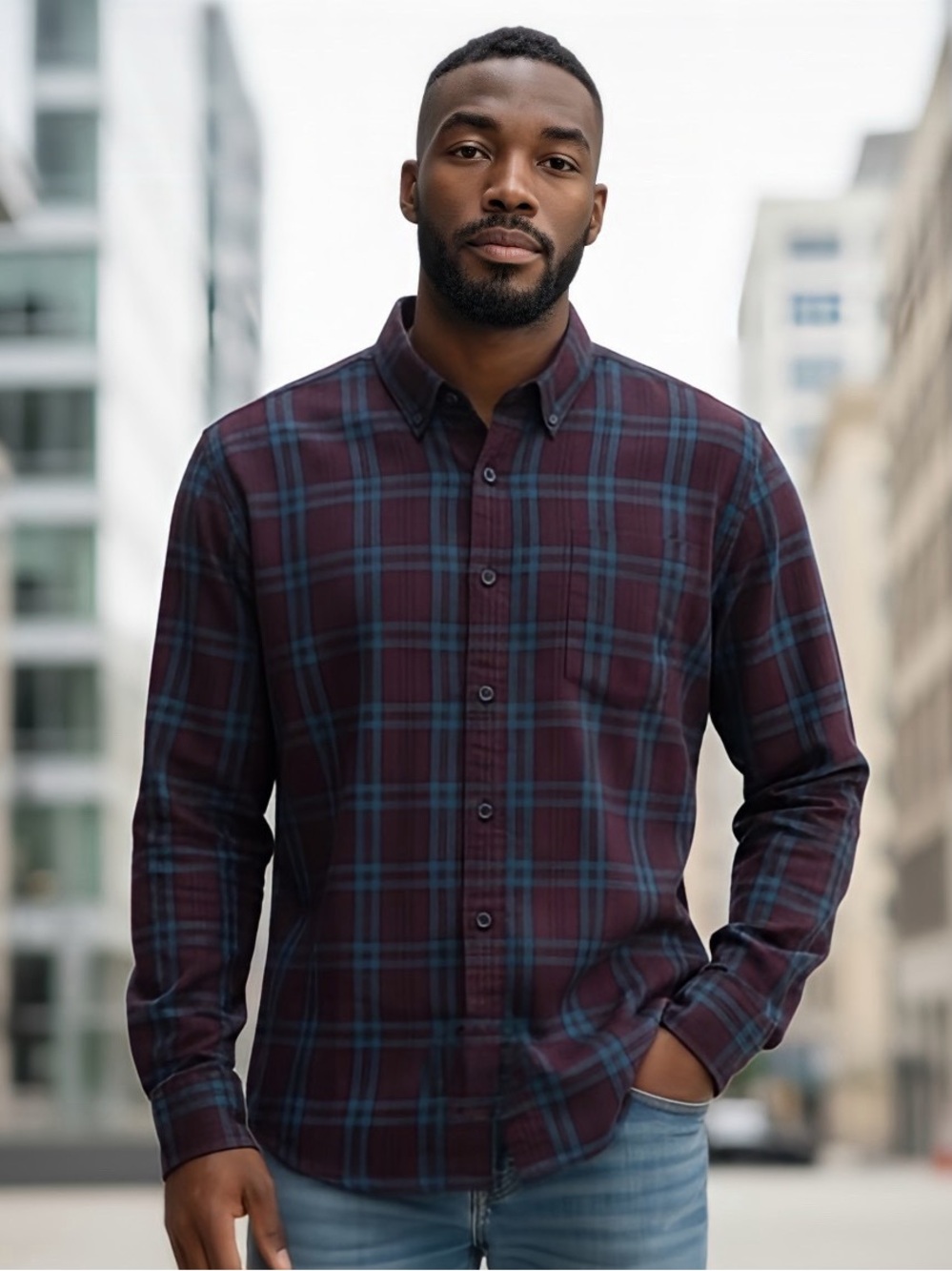 UNTUCKit XXL Large Plaid Button Down Shirt Burgundy Blue Long Sleeve